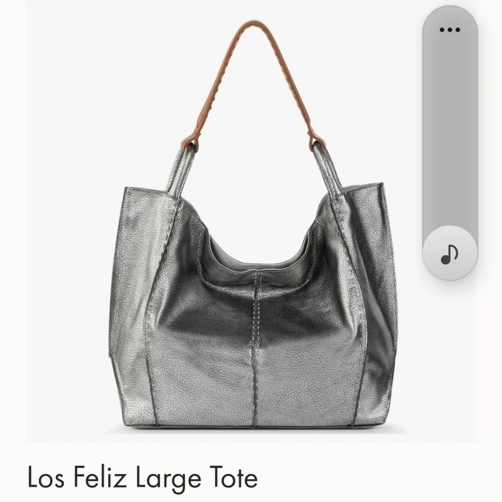 The Sak Metallic Silver Tote with Tan Handles, Los Feliz Large Tote, Never Used! - Picture 2 of 9